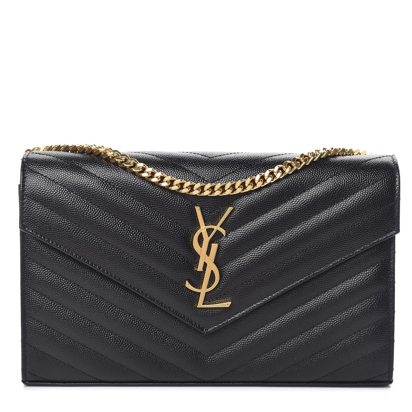 Grain De Poudre Matelasse Chevron Monogram Chain Wallet Black