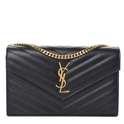 Saint Laurent Grain De Poudre Matelasse Chevron Monogram Chain Wallet Black 1 of 9