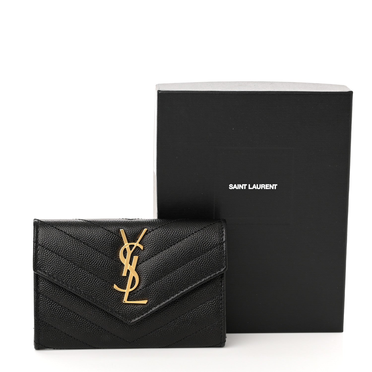 Saint Laurent Grain De Poudre Matelasse Chevron Small Monogram Envelope Wallet Black 7 of 7