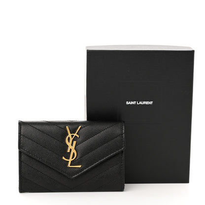 Saint Laurent Grain De Poudre Matelasse Chevron Small Monogram Envelope Wallet Black 7 of 7