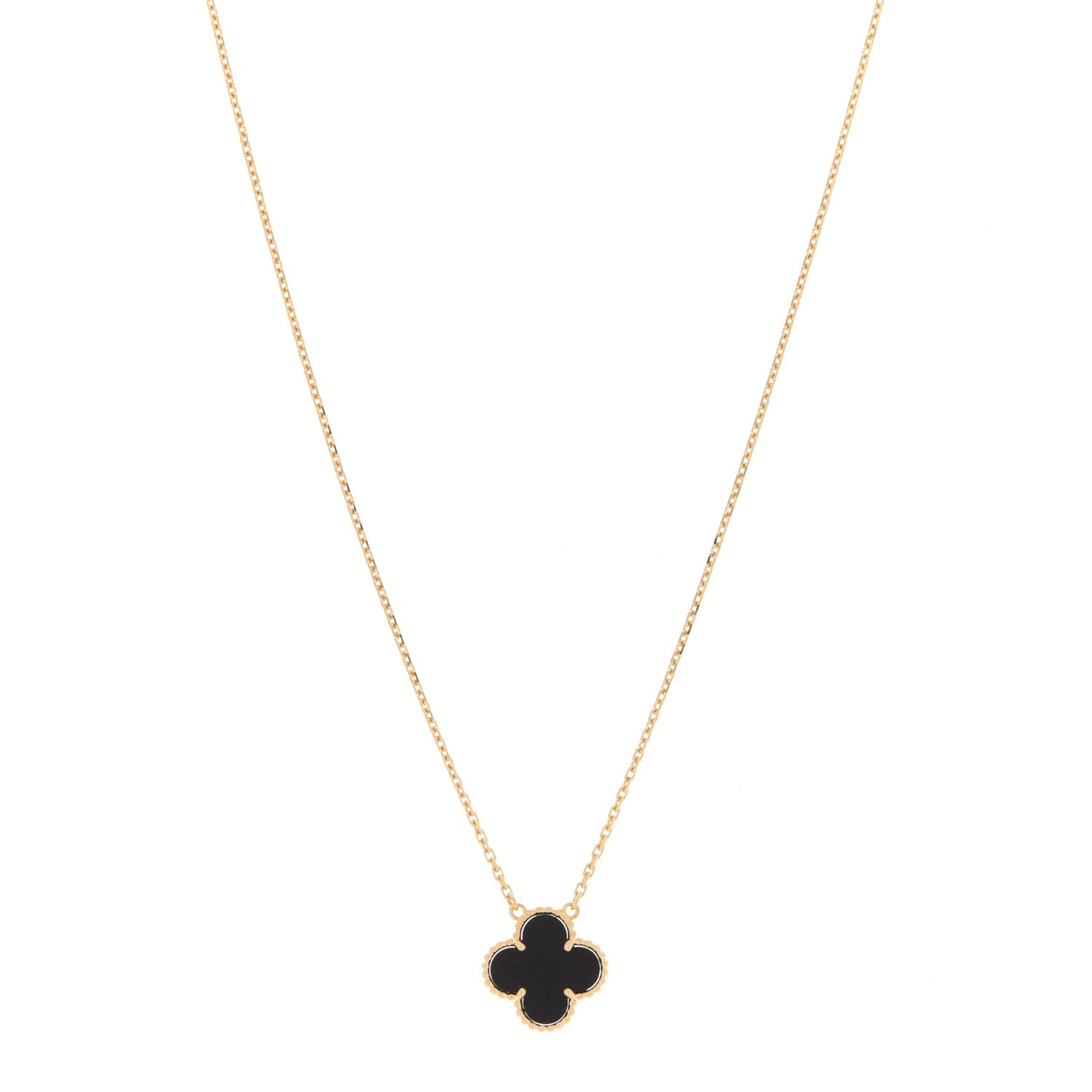 18K Yellow Gold Black Onyx Vintage Alhambra Pendant Necklace