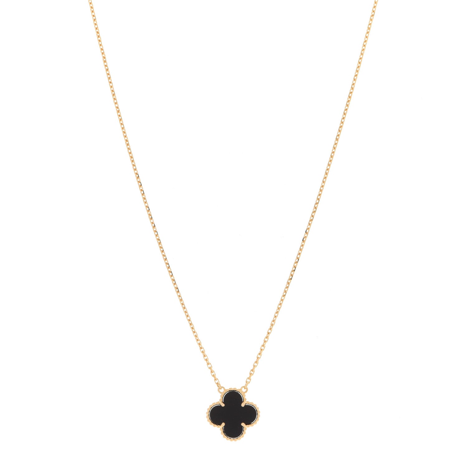 Van Cleef & Arpels 18K Yellow Gold Black Onyx Vintage Alhambra Pendant Necklace 1 of 7