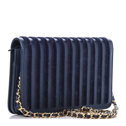 Chanel Iridescent Calfskin Velvet Stripe Wallet On Chain WOC Blue 2 of 4