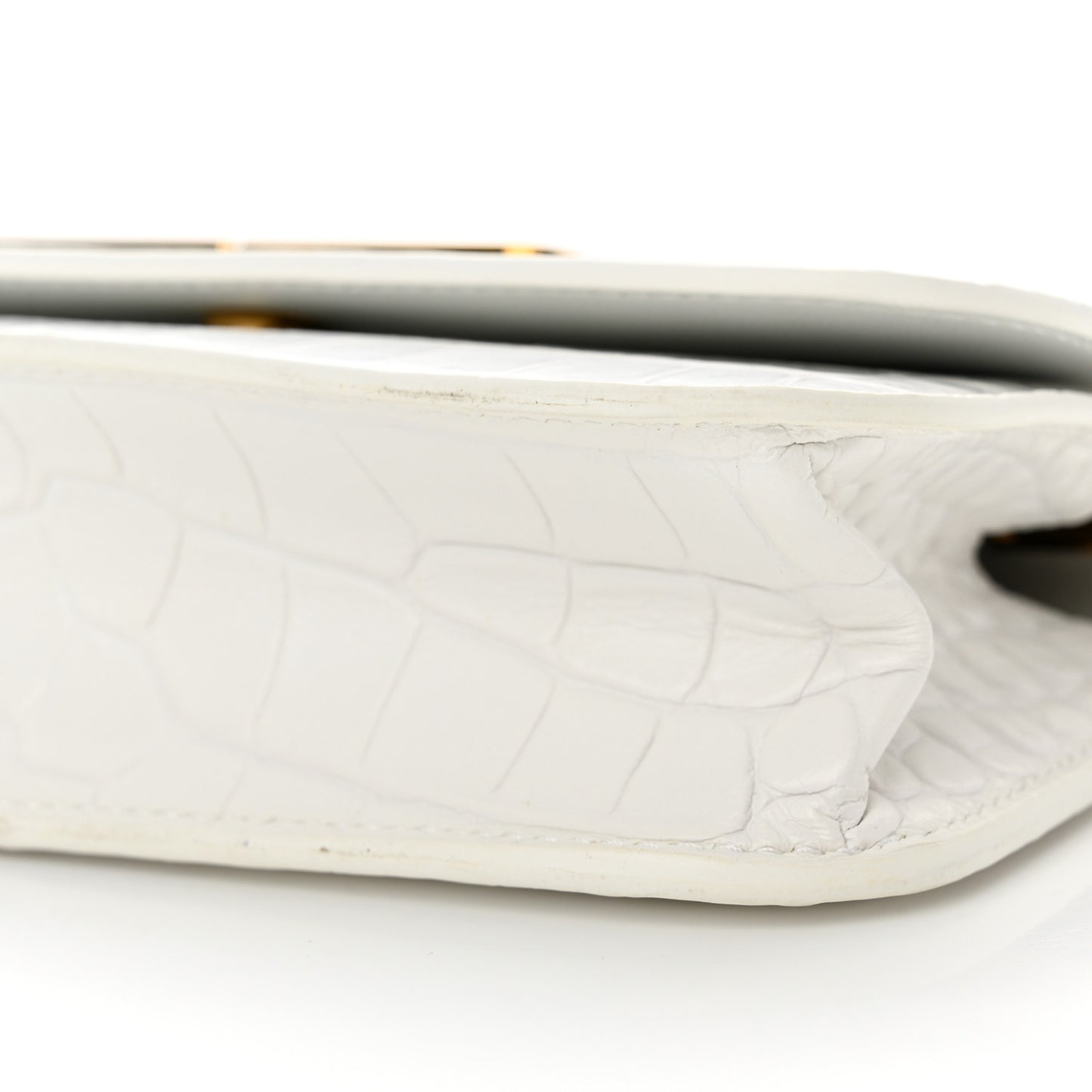 Extra Supple Calfskin Crocodile Embossed Gossip Wallet On Chain Optic White