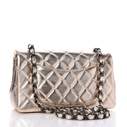 Chanel Metallic Lambskin Quilted Mini Rectangular Flap Gold Black 3 of 11