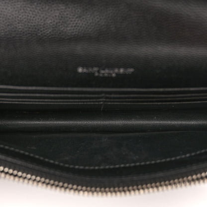 Saint Laurent Grain De Poudre Matelasse Chevron Monogram Envelope Chain Wallet Black 5 of 9
