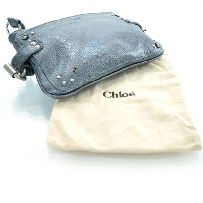 Chloe Leather Paddington Clutch Metallic Pewter 3 of 6