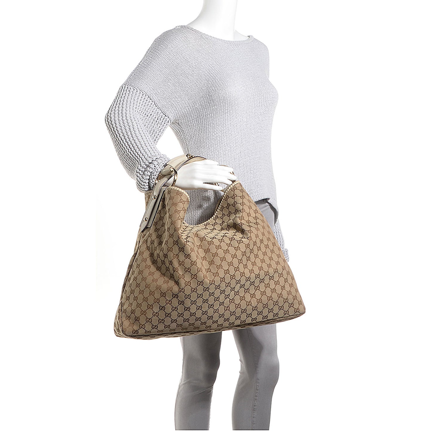 Monogram Large Horsebit Chain Hobo Off White