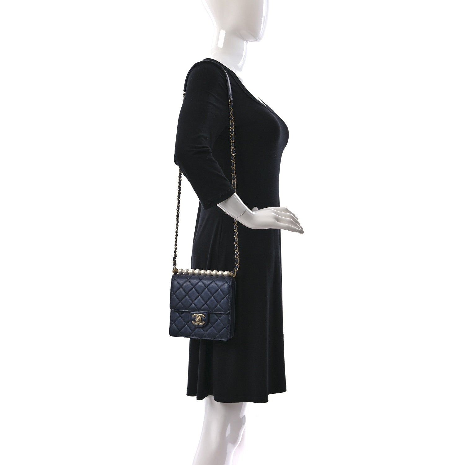 Chanel Iridescent Lambskin Quilted Chic Pearls Flap Navy Blue 2 of 11