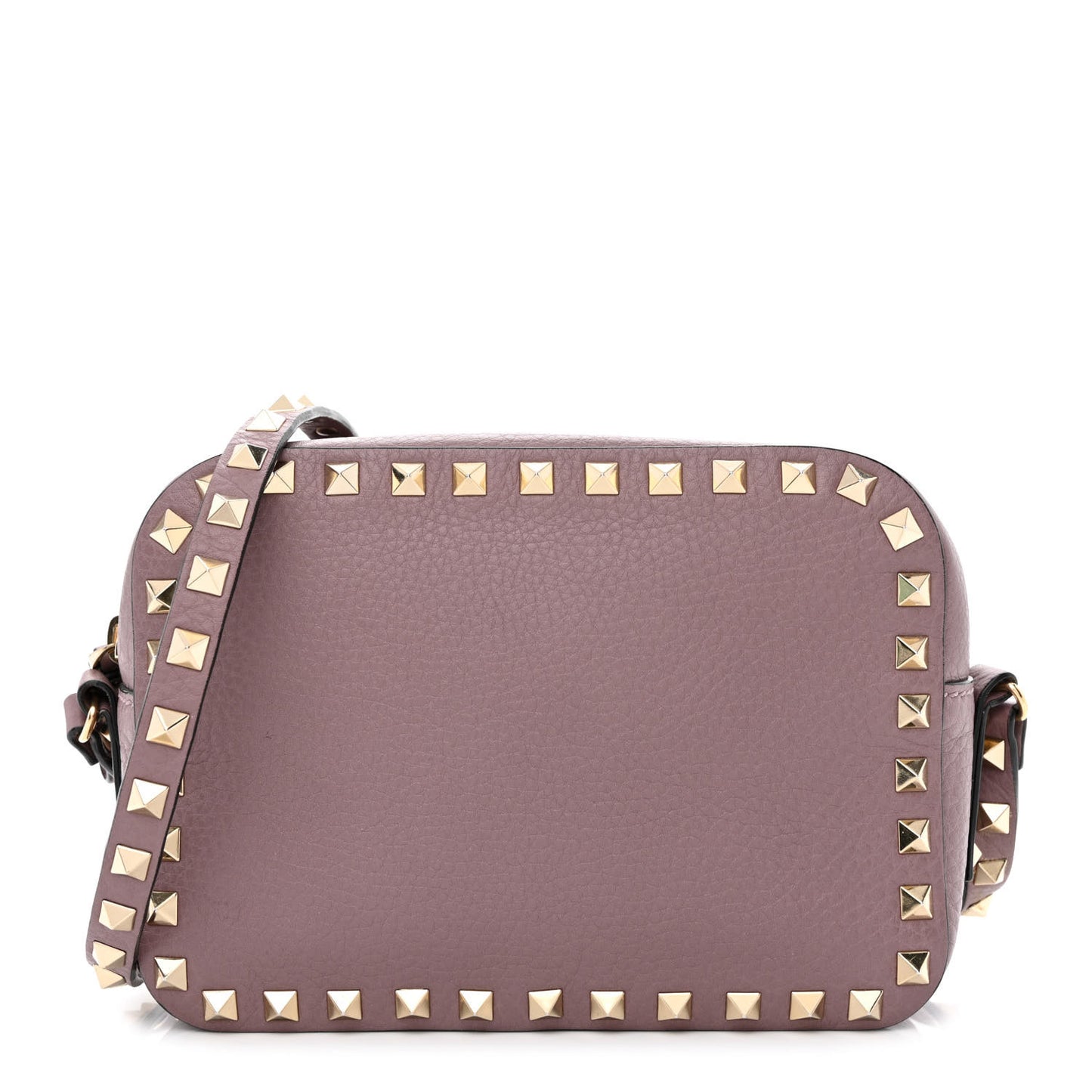 Pebbled Calfskin Rockstud Camera Crossbody Bag Dark Mauve