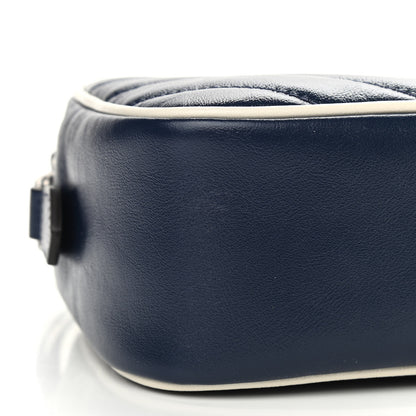 Gucci Vintage Effect Calfskin Matelasse Diagonal Small Torchon GG Marmont Chain Shoulder Bag Blue Agata Mystic White 9 of 10