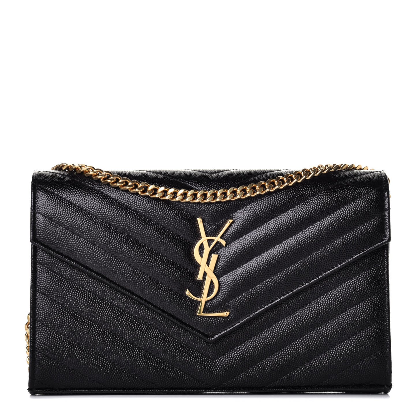 Grain De Poudre Matelasse Chevron Medium Monogram Chain Wallet Black