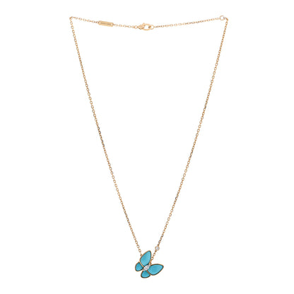 Van Cleef & Arpels 18K Yellow Gold Diamond Turquoise Two Butterfly Pendant Necklace 3 of 6