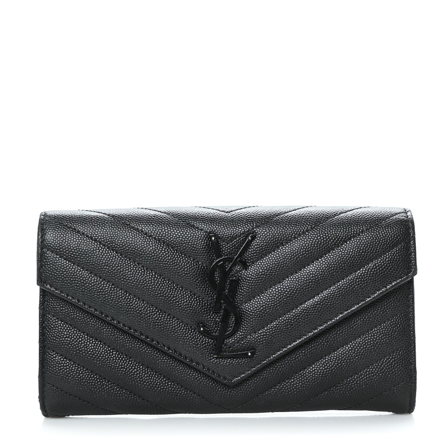 Saint Laurent Grain De Poudre Matelasse Chevron Monogram Flap Wallet Black 1 of 10