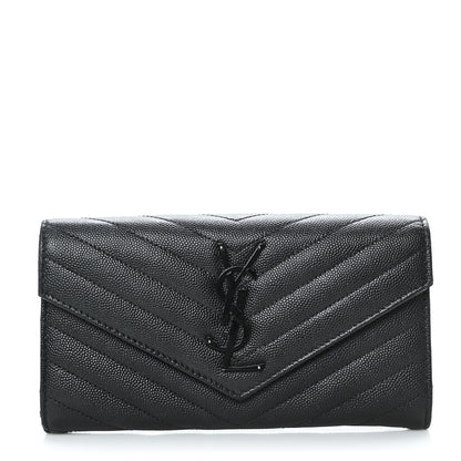 Saint Laurent Grain De Poudre Matelasse Chevron Monogram Flap Wallet Black 1 of 10