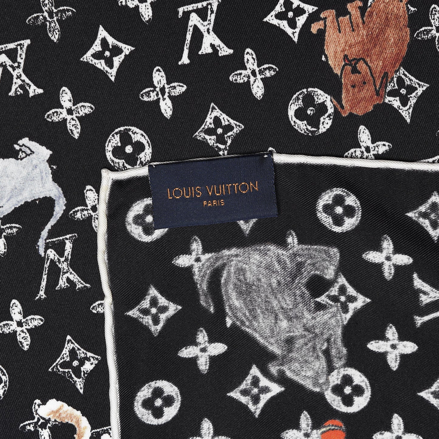 Silk Catogram Classic Square Scarf Black