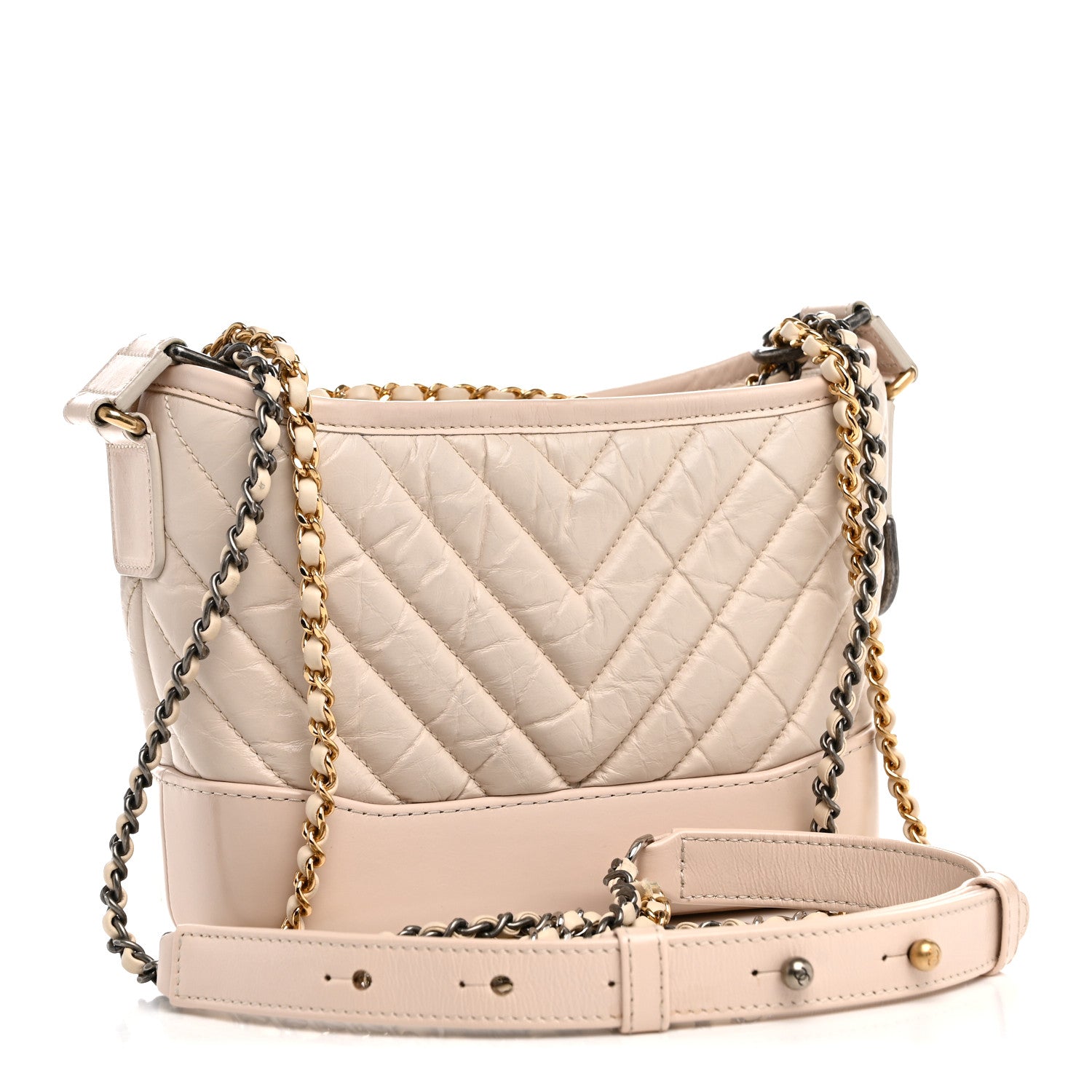 Chanel Aged Calfskin Chevron Quilted Small Gabrielle Hobo Ivory 3 of 12