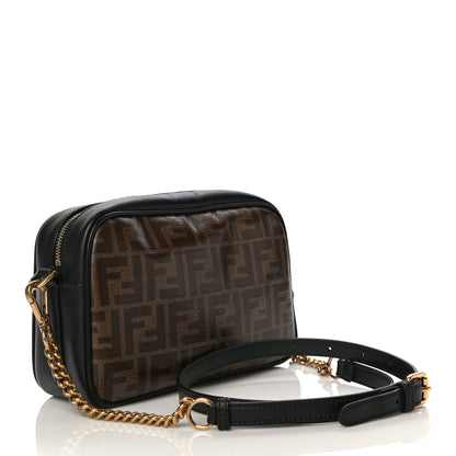 Fendi Glazed Fabric Vitello Century FF 1974 Stamp Patch Camera Case Mogano Panna Black 3 of 10