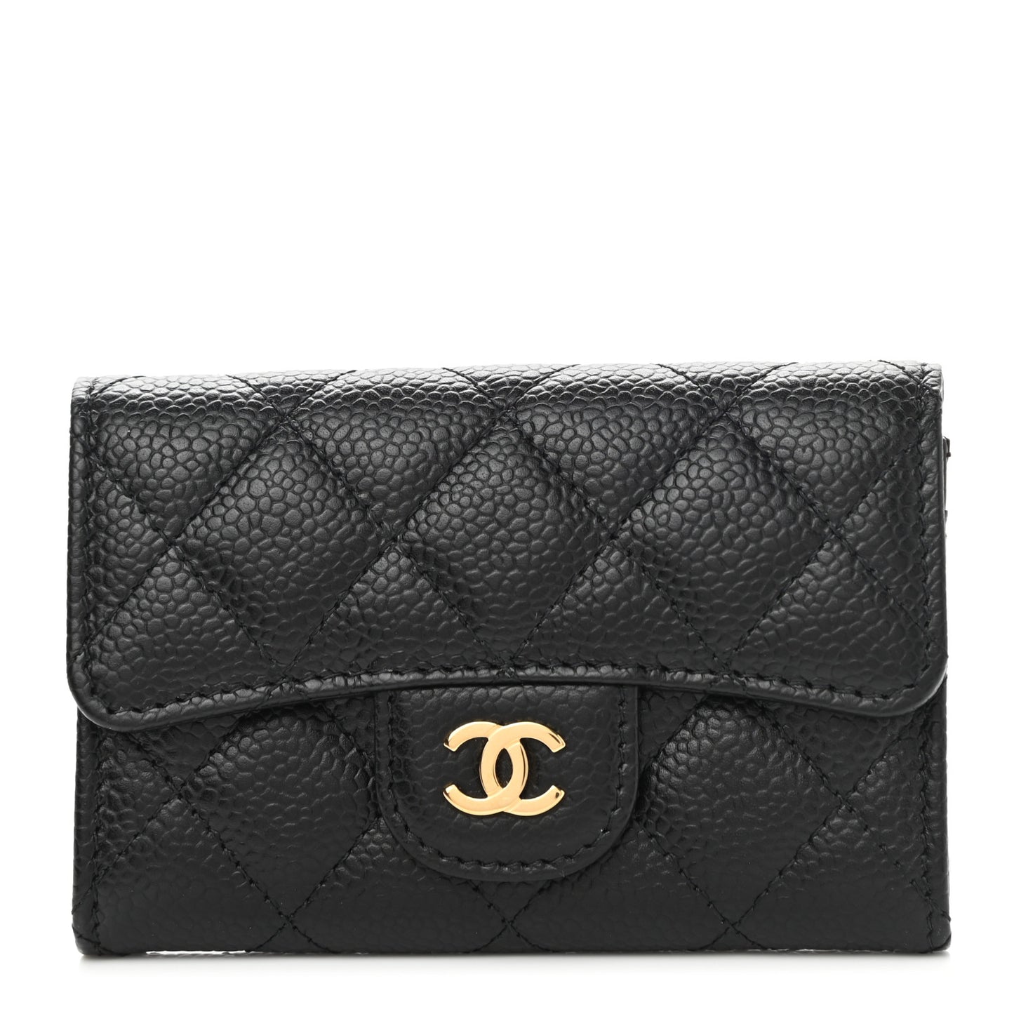 Caviar Quilted Flap Card Holder Wallet Black