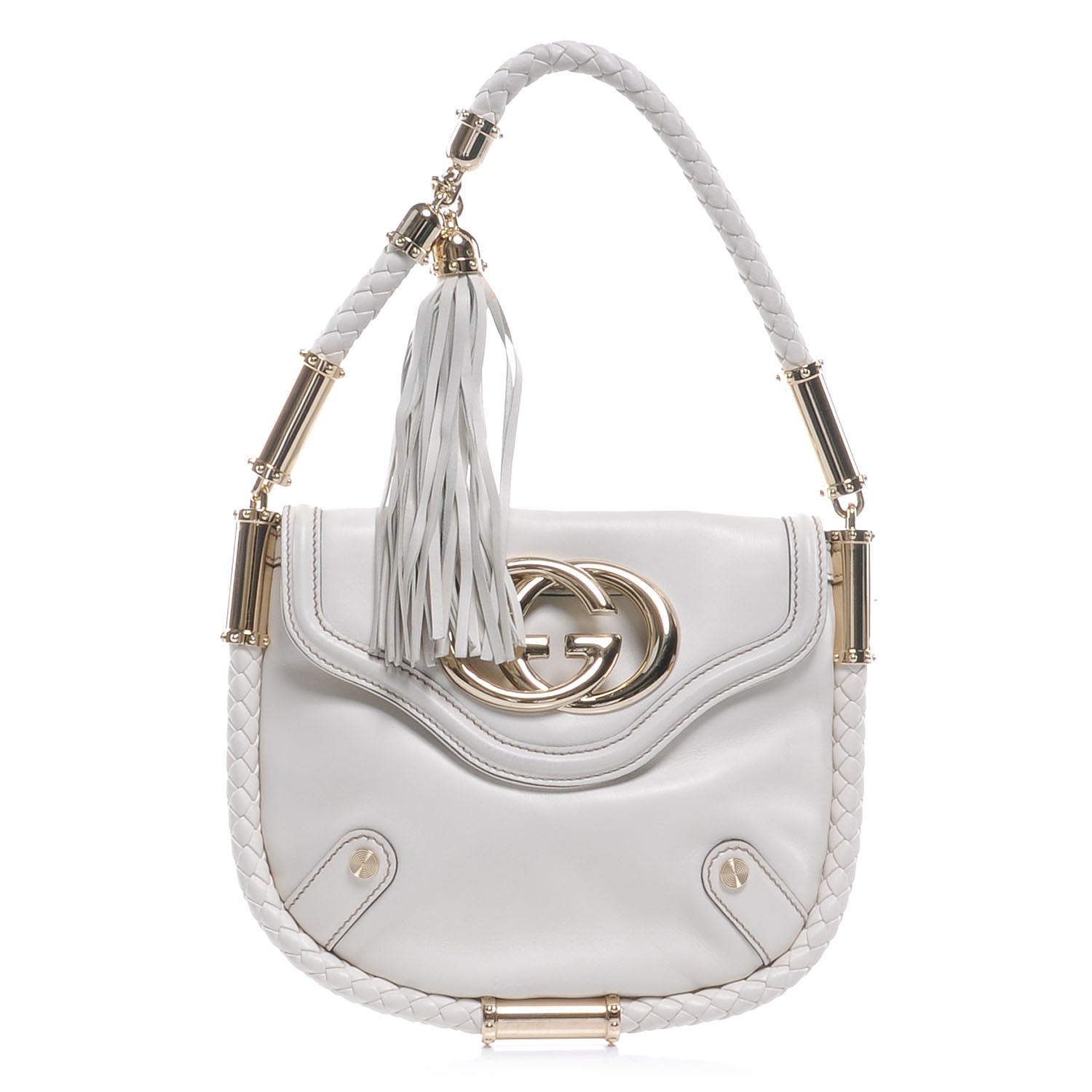 Gucci Leather Britt Tassel Small Shoulder Bag Off White 1 of 8