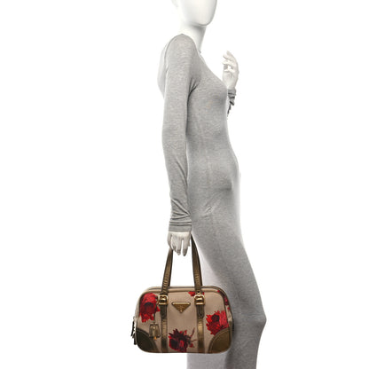 Prada Metallic Saffiano Canvas Rose Print Top Handle Bag Corda Rosso 2 of 11