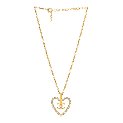 Chanel Crystal CC Heart Necklace Gold 3 of 5
