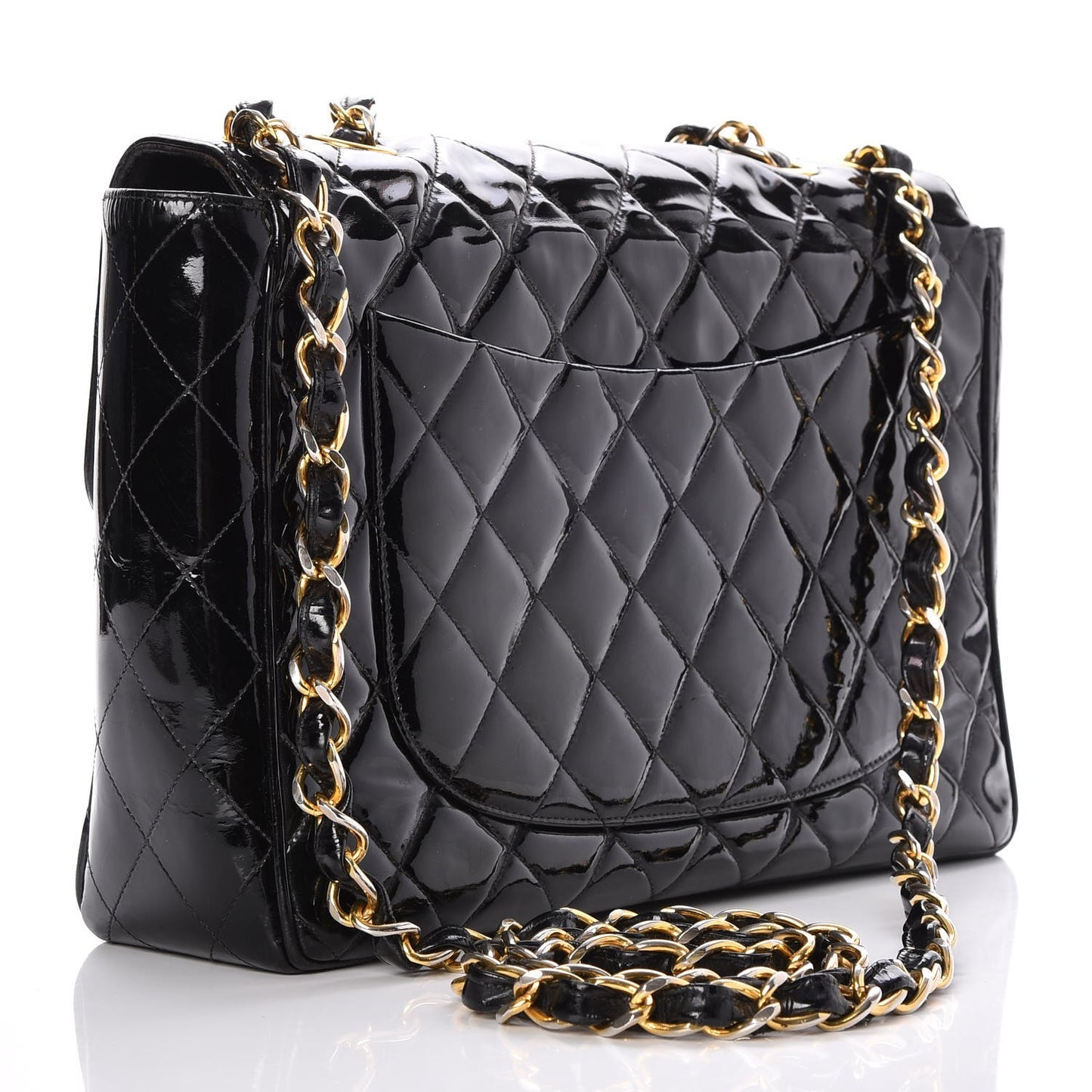 Patent Quilted XL Flap Bag Black