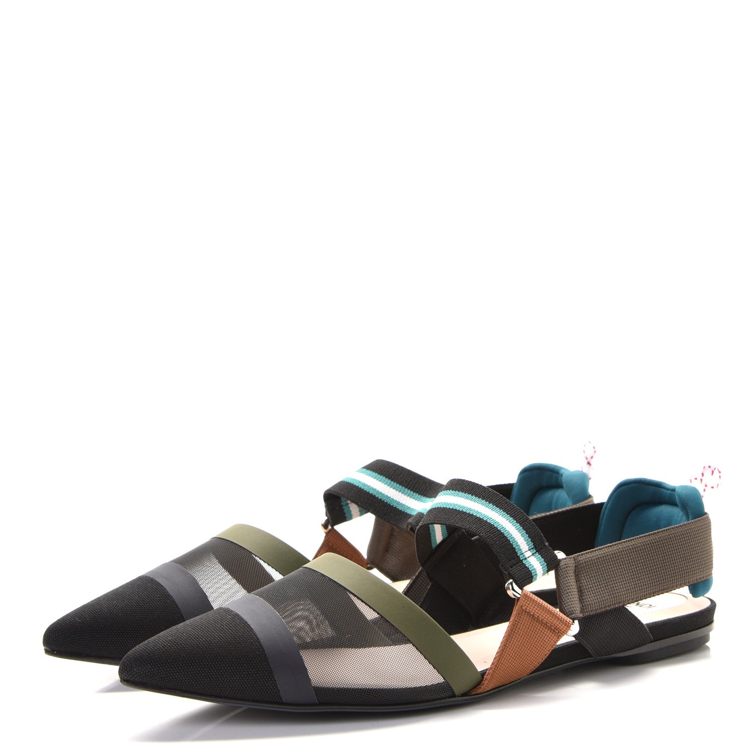 Fendi Technical Mesh Colibri Slingback Ballerina Flats 39 Green Multicolor 3 of 15