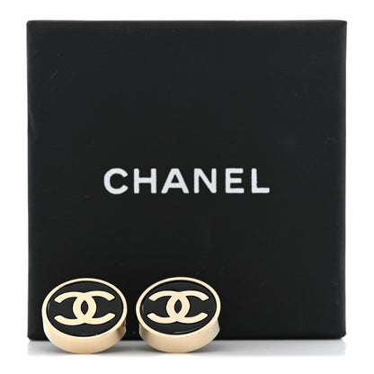 Chanel Metal Enamel CC Round Earrings Gold Black 5 of 5