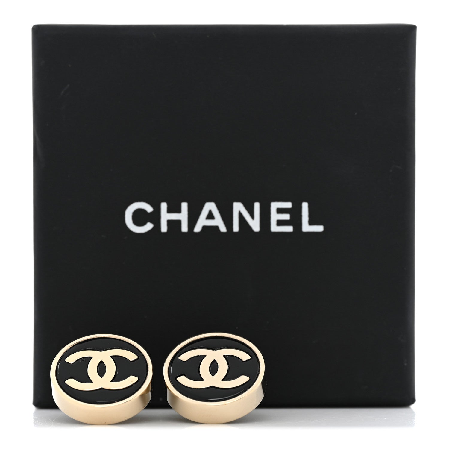 Chanel Metal Enamel CC Round Earrings Gold Black 5 of 5
