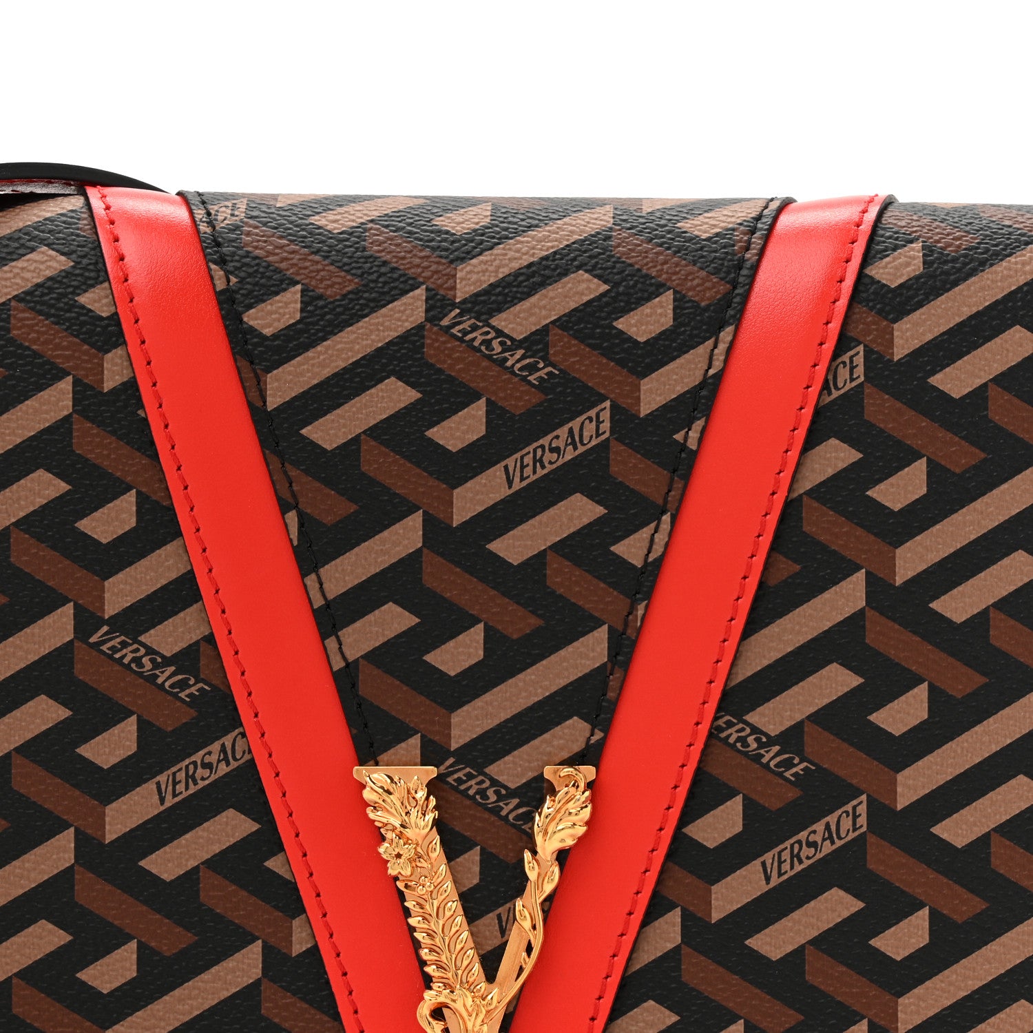 Versace Coated Canvas Virtus La Greca Signature Shoulder Bag Red 7 of 10