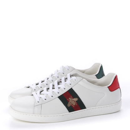 Gucci Calfskin Ayers Bee Embroidered Womens Ace Sneakers 39 White Green 3 of 9
