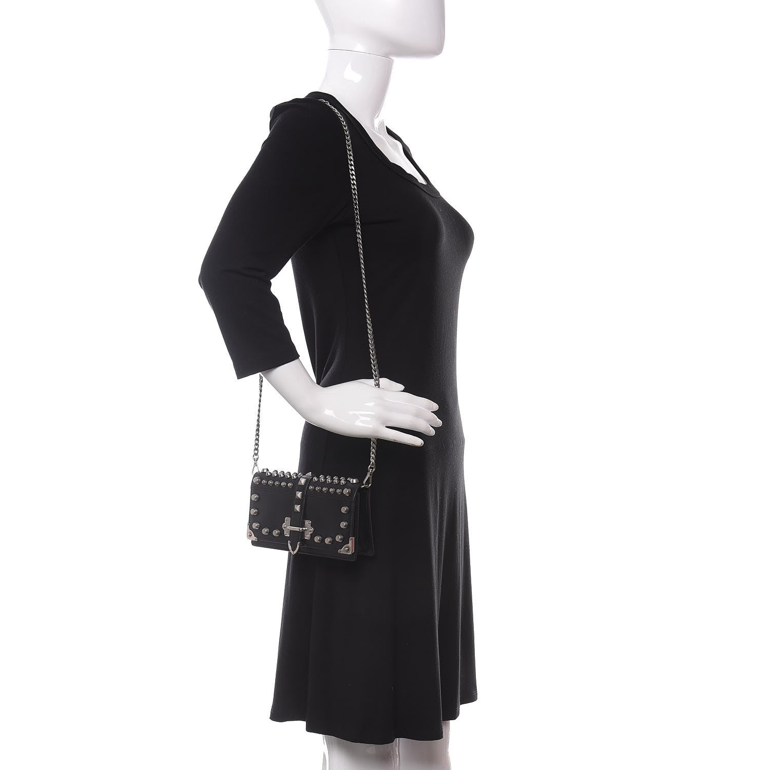 Prada City Calfskin Cahier Studded Mini Bag Black 2 of 9