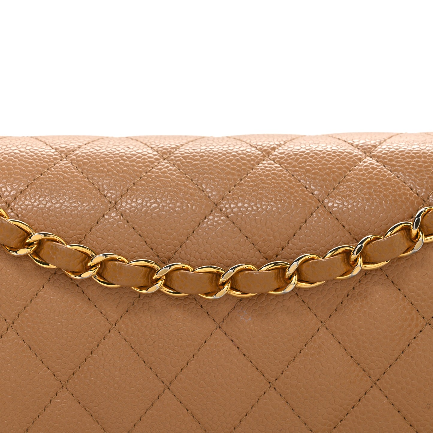 Caviar Quilted Medium Double Flap Beige