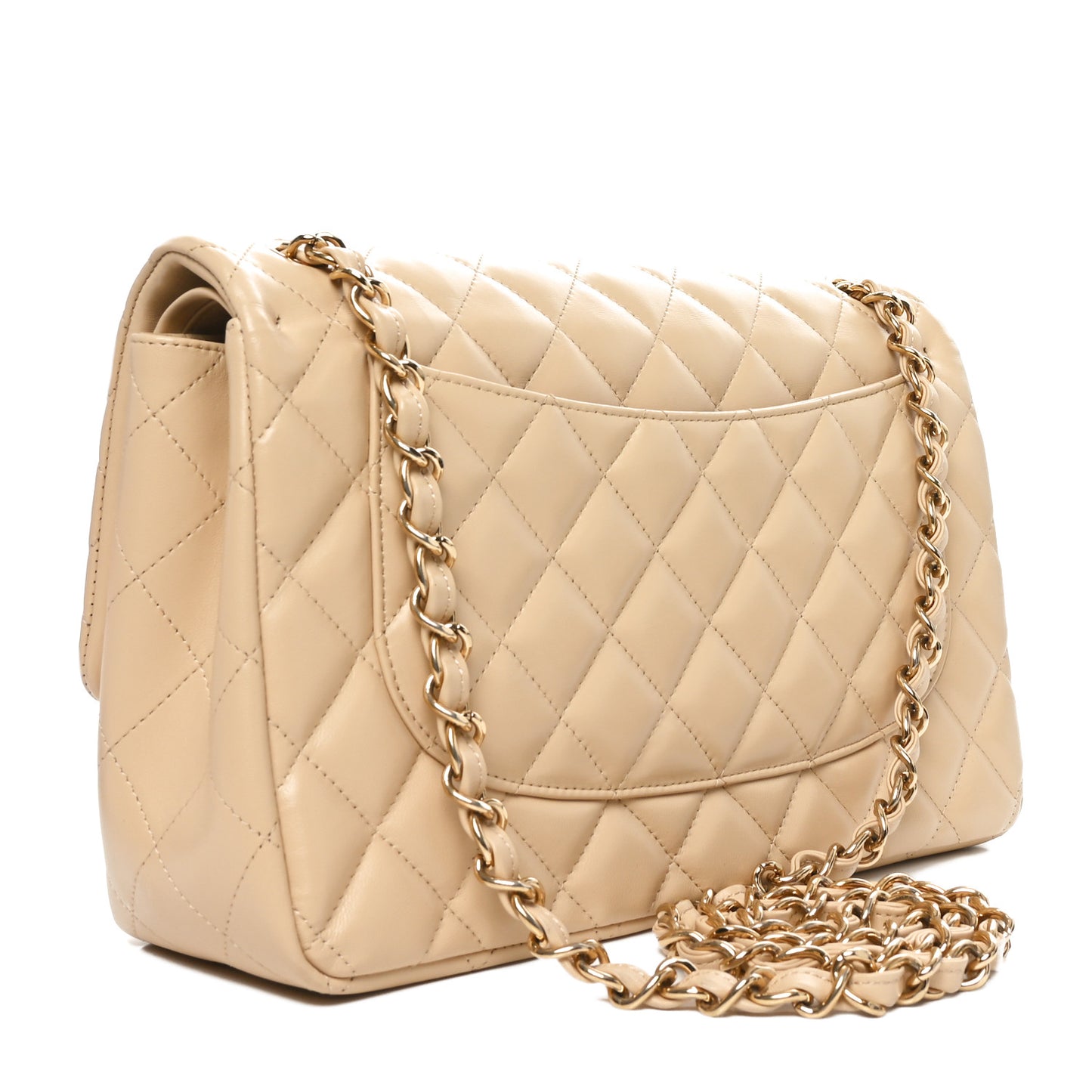 Lambskin Quilted Jumbo Double Flap Beige