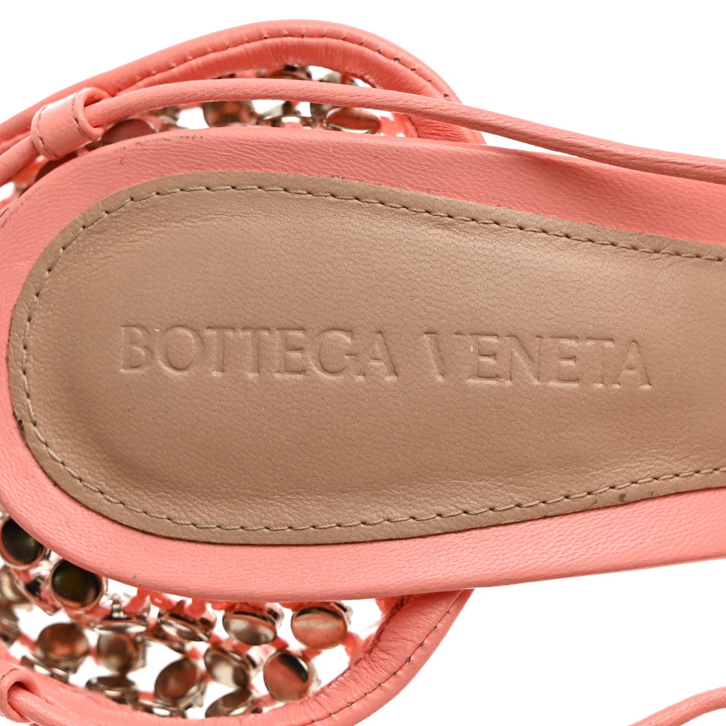 Mesh Nappa Crystal Embellished Sparkle Stretch Ankle Tie 90mm Sandals 36 Salmon Pink