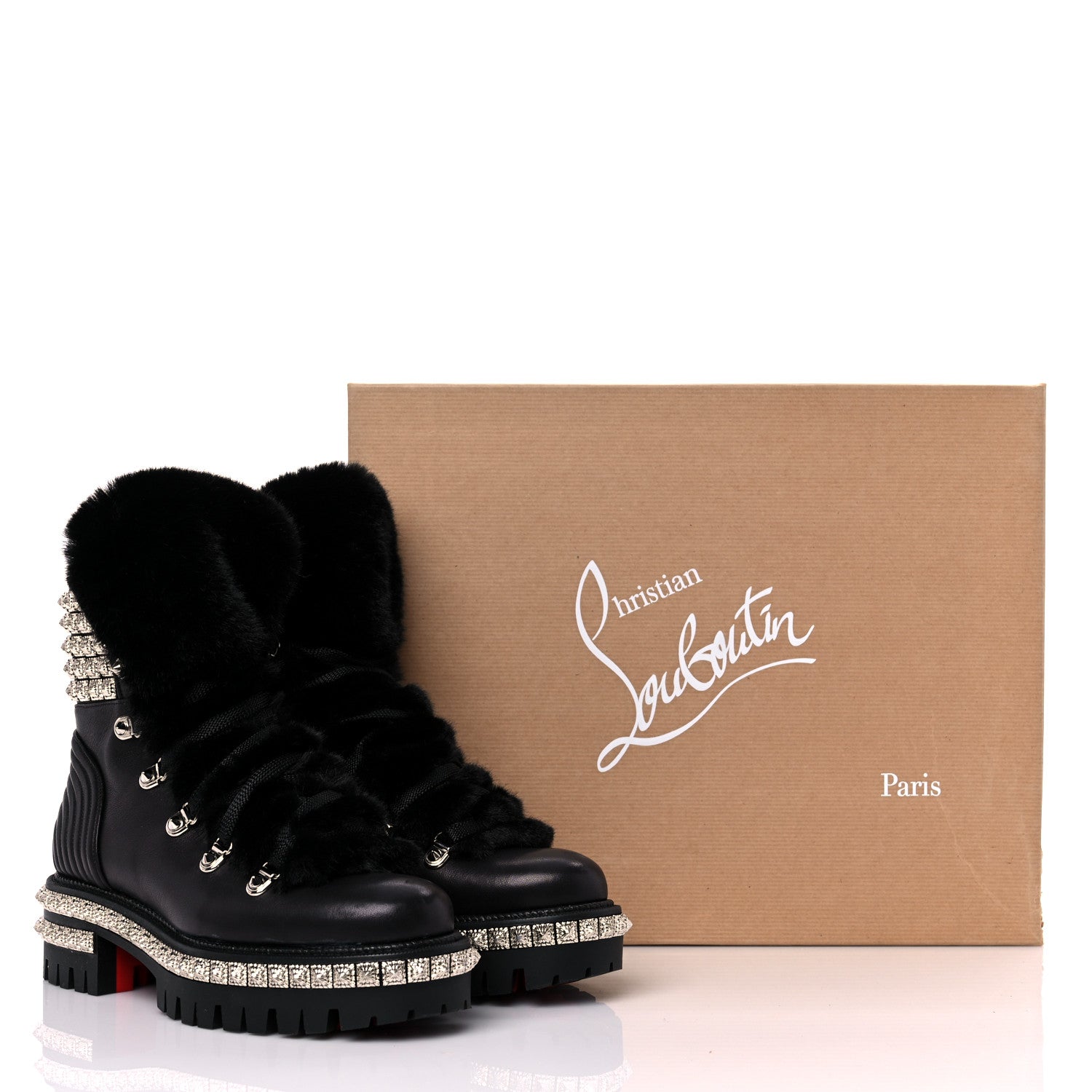 Christian Louboutin Calfskin Studded Shearling Yeti Donna Boots 36 Black 9 of 9