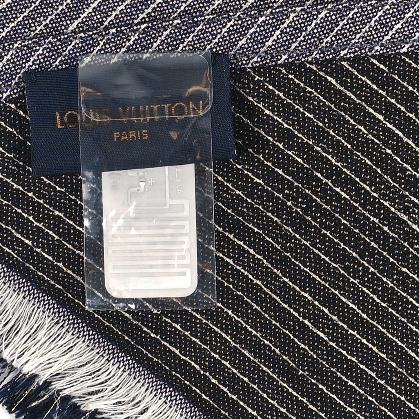 Wool Silk Monogram Denim Triangle Shawl Blue
