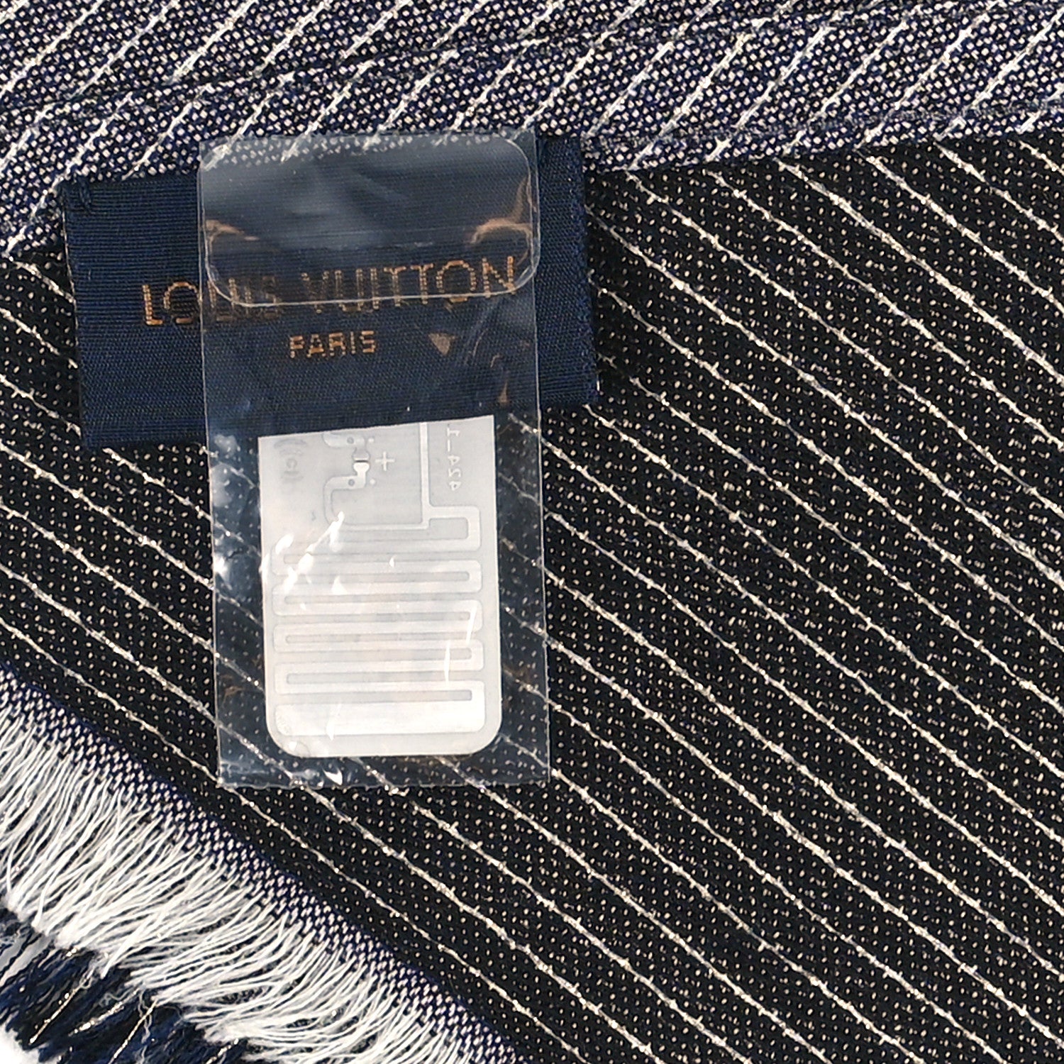 Louis Vuitton Wool Silk Monogram Denim Triangle Shawl Blue 3 of 3