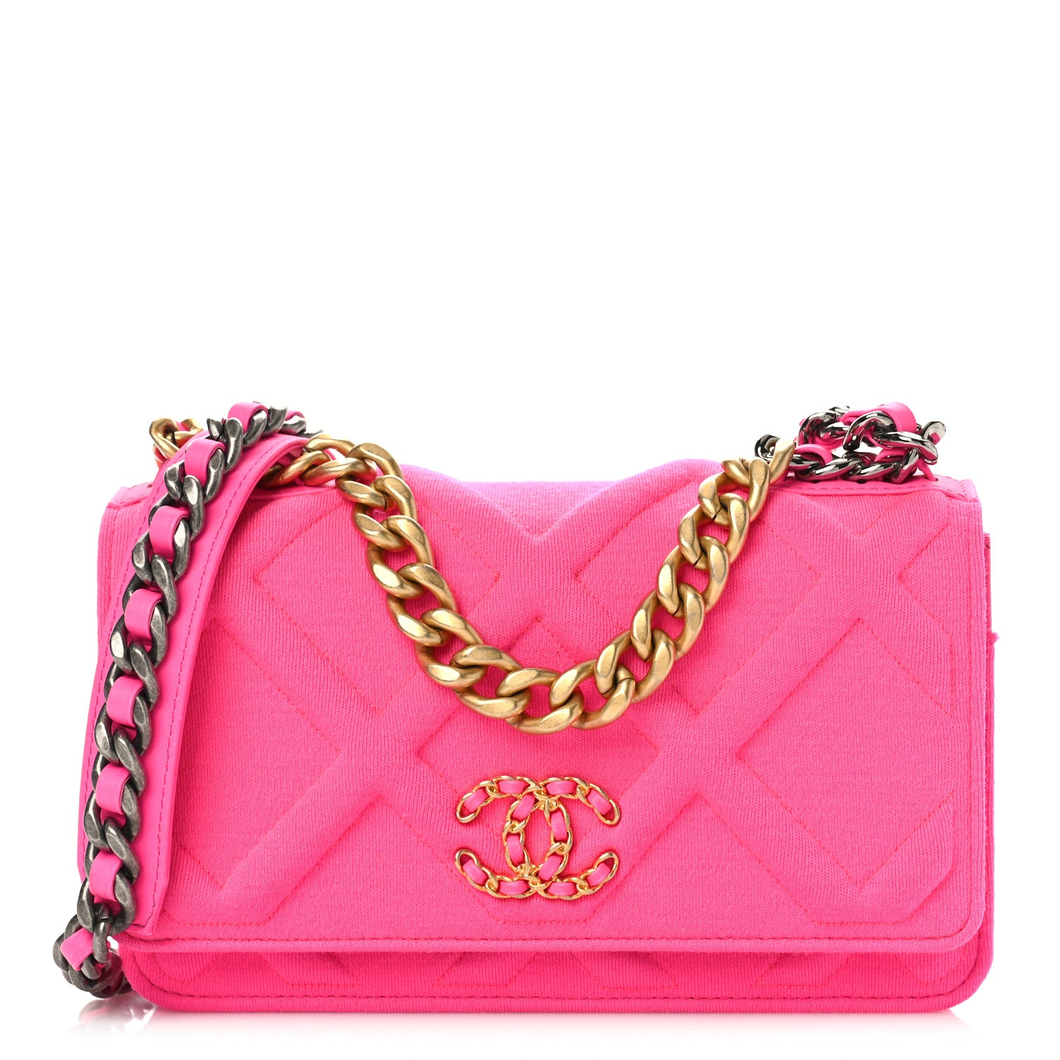 Chanel Jersey Quilted Chanel 19 Wallet On Chain WOC Pink 1 of 9