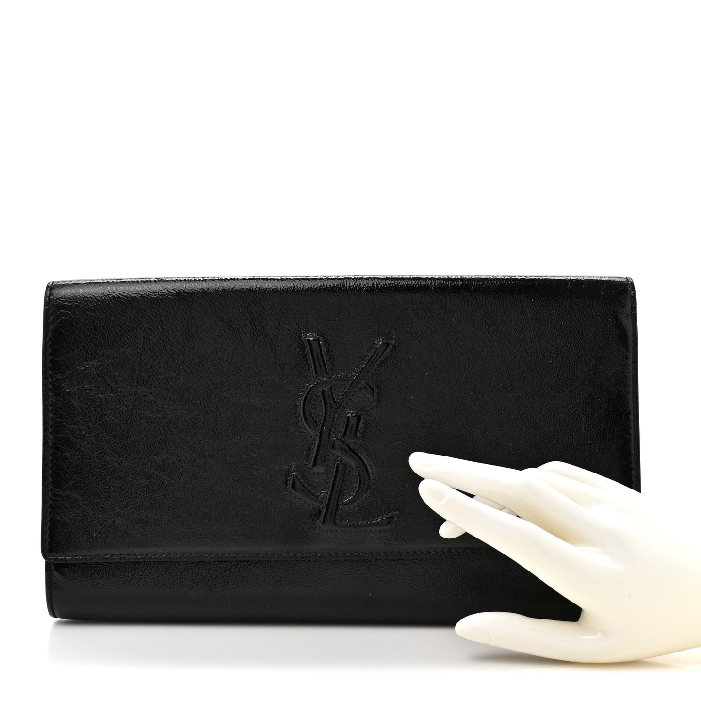 Textured Patent Monogram Large Belle De Jour Clutch Black