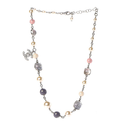 Chanel Pearl Bead Crystal CC Short Necklace Pink Grey Silver 3 of 7