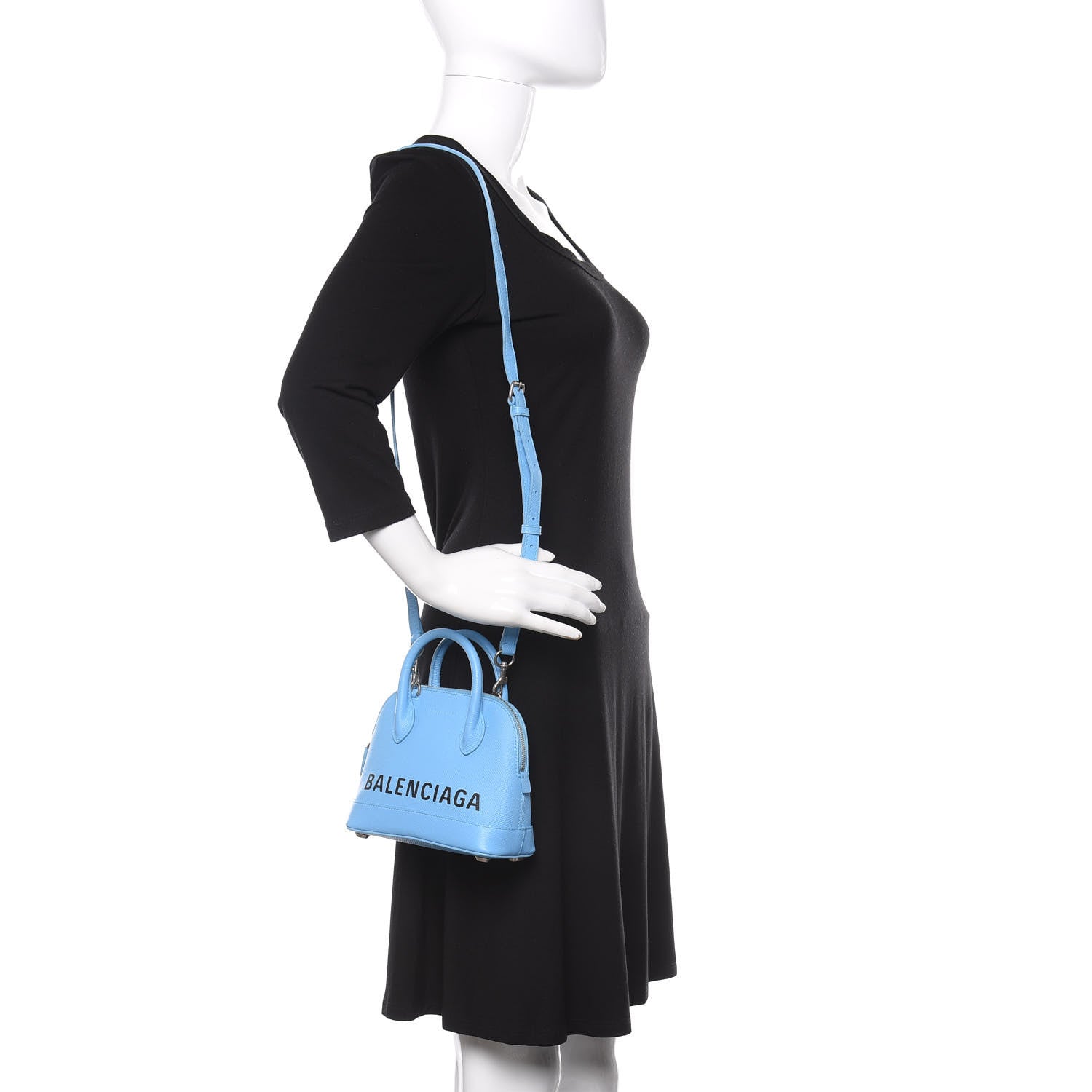 Balenciaga Signature Grained Calfskin Logo XXS Ville Top Handle Bag Baby Blue Black 2 of 12