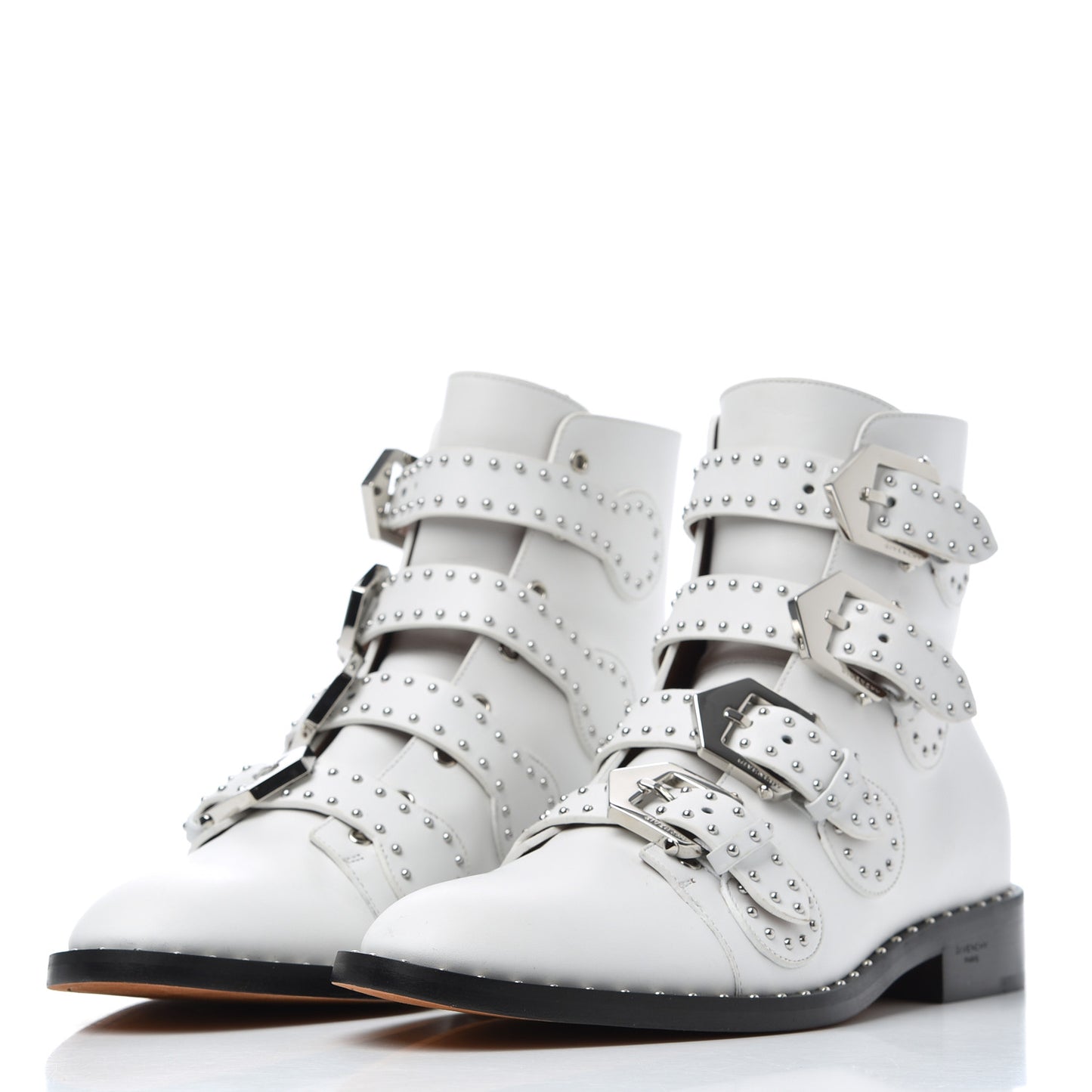 Calfskin Studded Prue Buckle Booties 38 White
