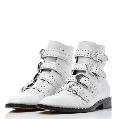 Givenchy Calfskin Studded Prue Buckle Booties 38 White 3 of 11
