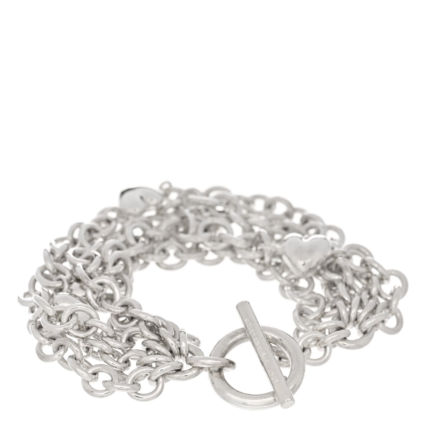 Sterling Silver Multi Strand Puff Heart Bracelet