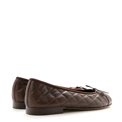 Chanel Lambskin Quilted CC Cap Toe Ballerina Flats 37.5 Dark Brown 5 of 9
