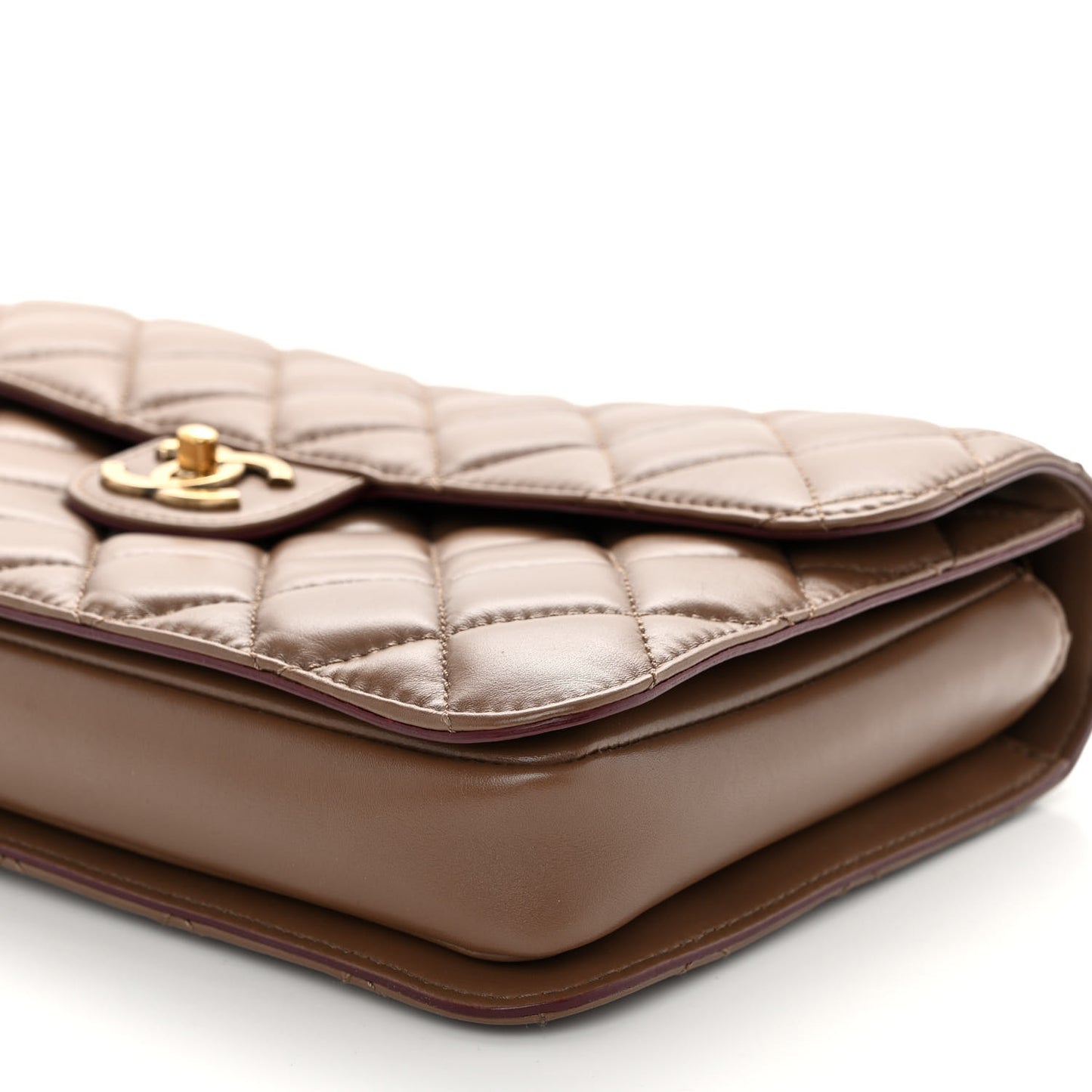 Calfskin Quilted Large Perfect Edge Flap Kaki