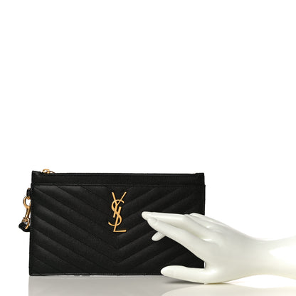 Saint Laurent Grain De Poudre Chevron Monogram Large Bill Pouch Black 2 of 10