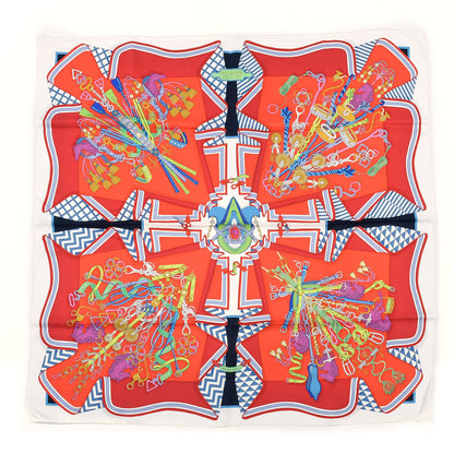 Hermes Silk Bouquets Sellier Scarf 90 White Rouge Bleu 1 of 7